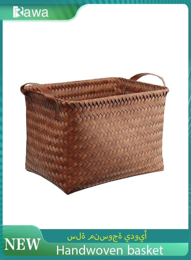 روعة سلة تخزين كبيرة جدًا من الخيزران، صندوق تخزين مكعب منسوج بمقابض، سلة تخزين مربعة، مناسبة لتخزين البطانيات والملابس والألعاب وجمع الغسيل وتنظيم خزانة الملابس (بني) - Image 1